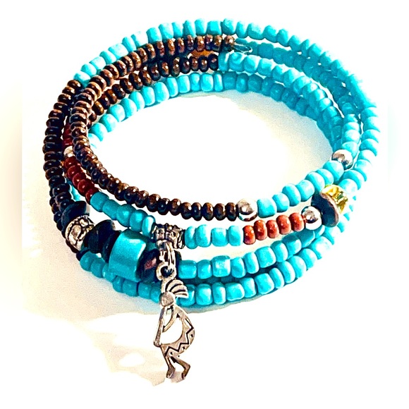 Artisan Jewelry Western Style Kokopelli Beaded Wire Wrap Bracelet